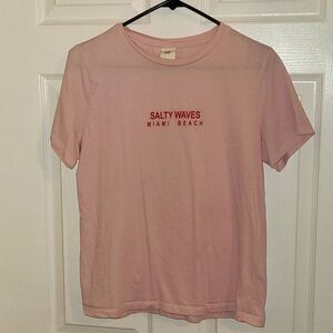 H&M Juniors Pink Short Sleeve Tshirt Red Salty Waves Miami Beach 100% Cotton Med